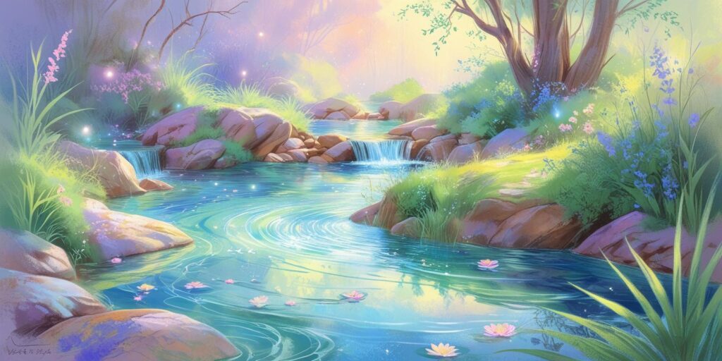 pastel illustration of water coloured water in nature magical for social media detox